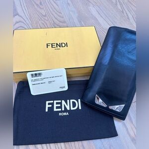 Fendi Monster Black Leather BiFold Wallet- With Box, Dust Bag and COA!
